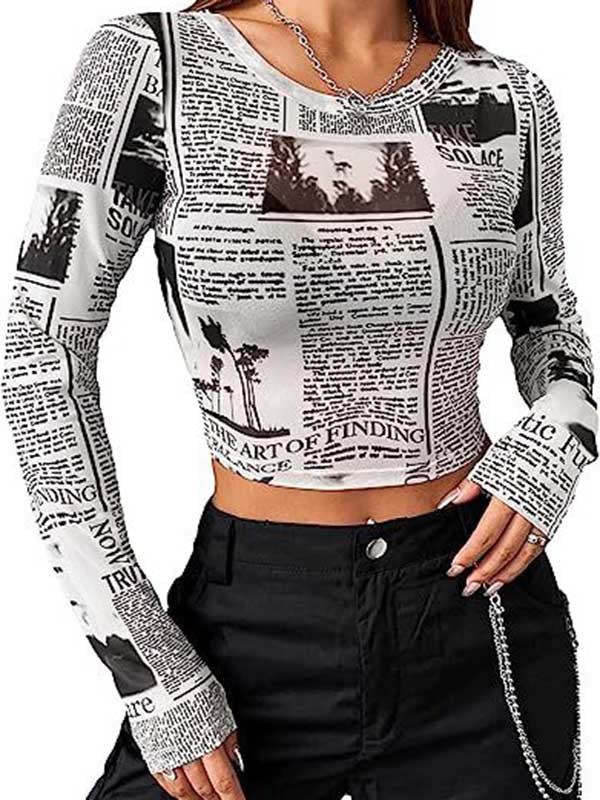 T-shirts à manches longues et col rond, imprimés lettres