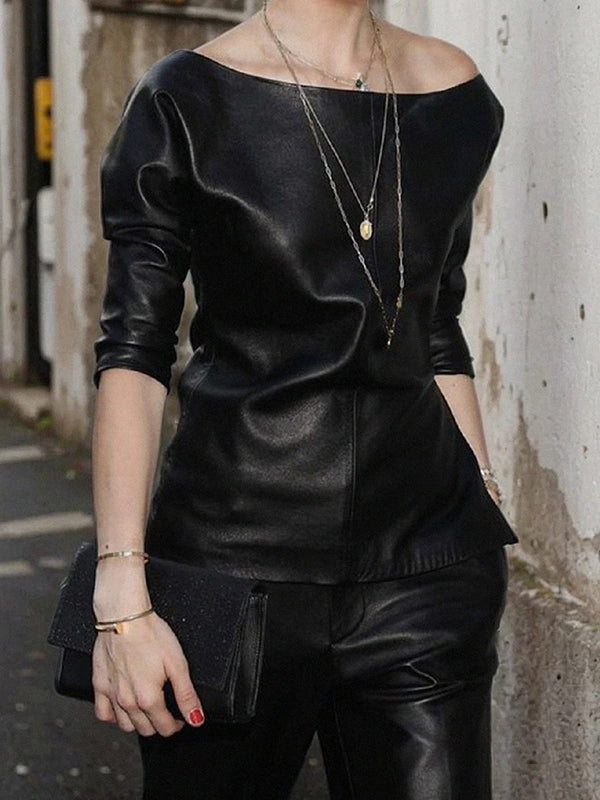 T-shirts amples à manches mi-longues et à une épaule, couleur unie