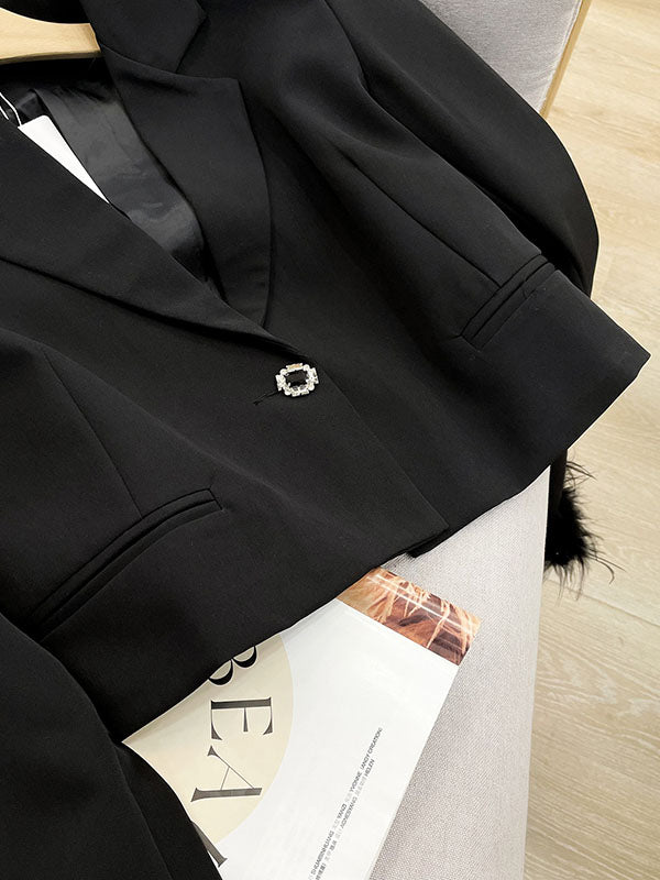 Long Sleeves Buttoned Solid Color Tasseled Notched Collar Blazer Outerwear