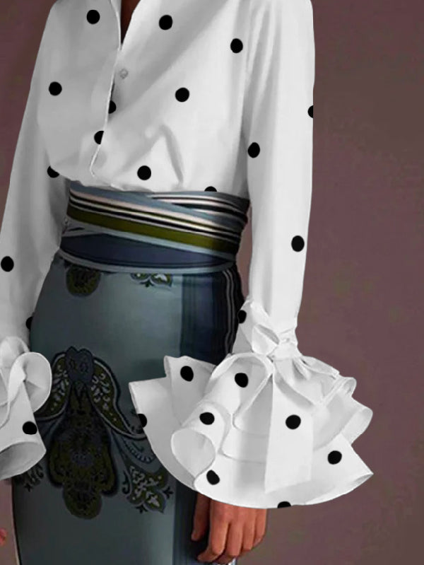 Chemisiers et chemises à manches évasées et col à revers à pois Falbala