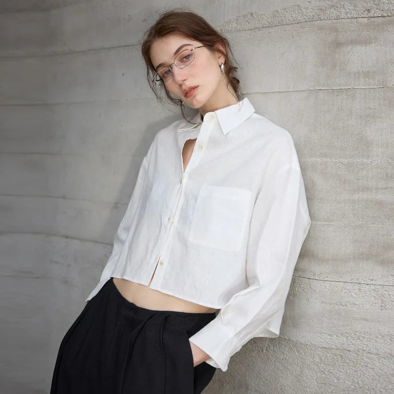 Verity | Women's Cropped Oversized Long Sleeve Button-Down Shirt