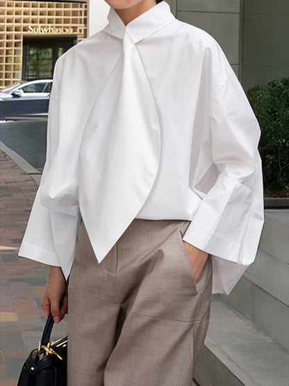 Lange Ärmel, lockere, einfarbige Blusen und Hemden mit gebundenem Stehkragen 