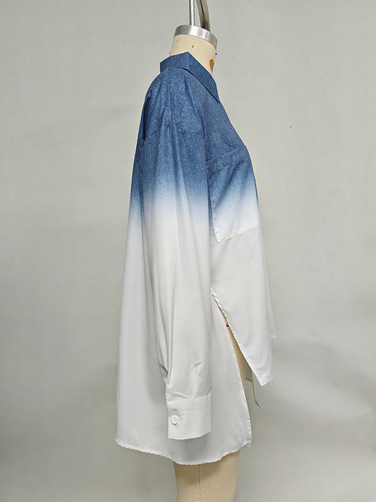 Chemisiers et chemises amples à imprimé dégradé, à revers fendus sur les côtés 