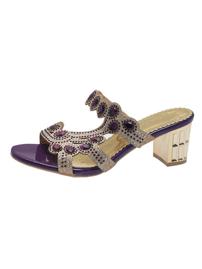 Square Open Toe Rhinestone Pumps