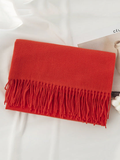 Keep Warm Solid Color Tasseled Shawl&Scarf ORANGE One_size
