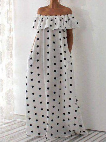 Loose Falbala Polka-Dot Off-The-Shoulder Maxi Dresses