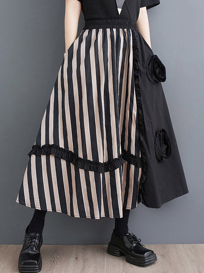 Jupes taille haute élastiques amples à fleurs et à fentes 