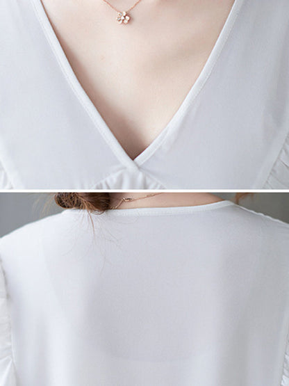 Loose Ruffle Sleeves Ruffled Solid Color Peter Pan Collar Blouses&Shirts Tops
