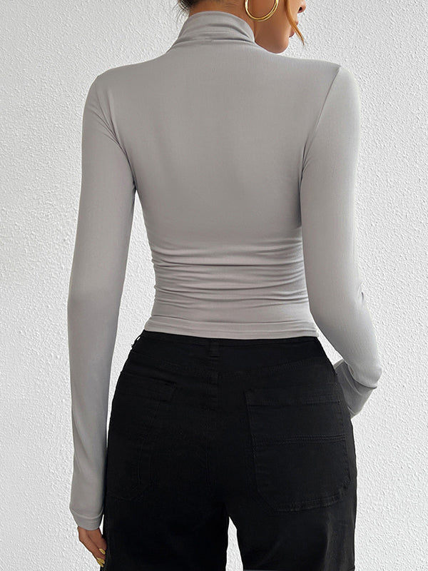 T-shirts à manches longues, slim, couleur unie, col haut 