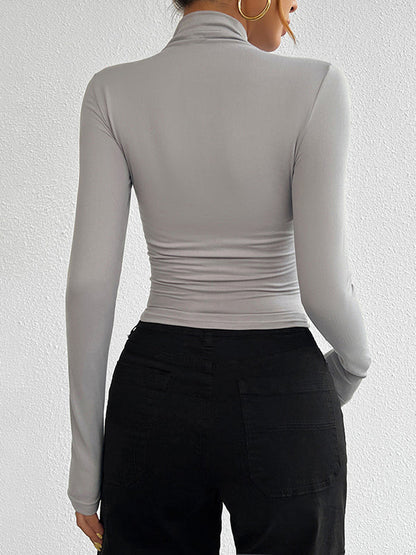 T-shirts à manches longues, slim, couleur unie, col haut 