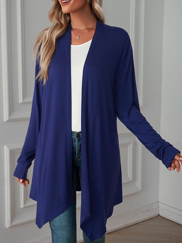 Vêtements d'extérieur amples à manches longues et col affirmé de couleur unie 