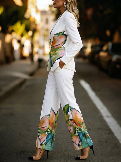 Pockets Flower Print High Waisted Trousers Pants