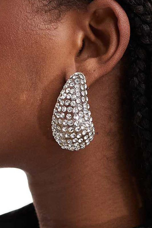 Rhinestone Tear Drop Hoop Earrings