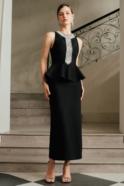 Crystal Detail Peplum Maxi Dress