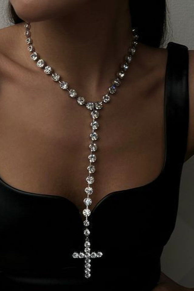 Rhinestone Big Cross Pendant Choker