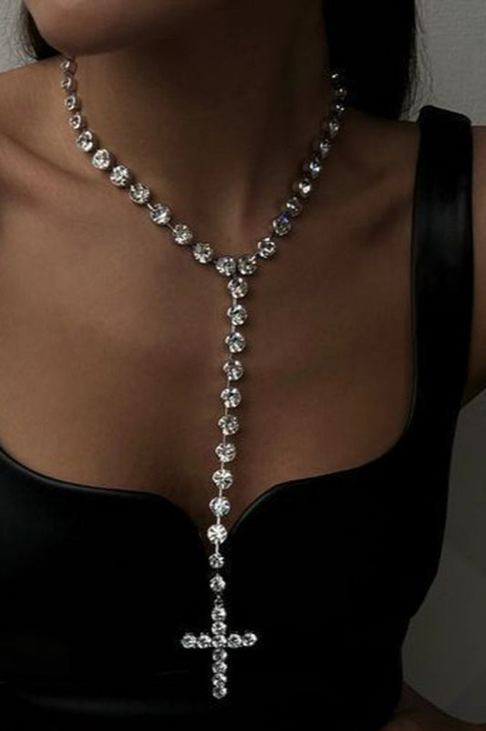 Rhinestone Big Cross Pendant Choker