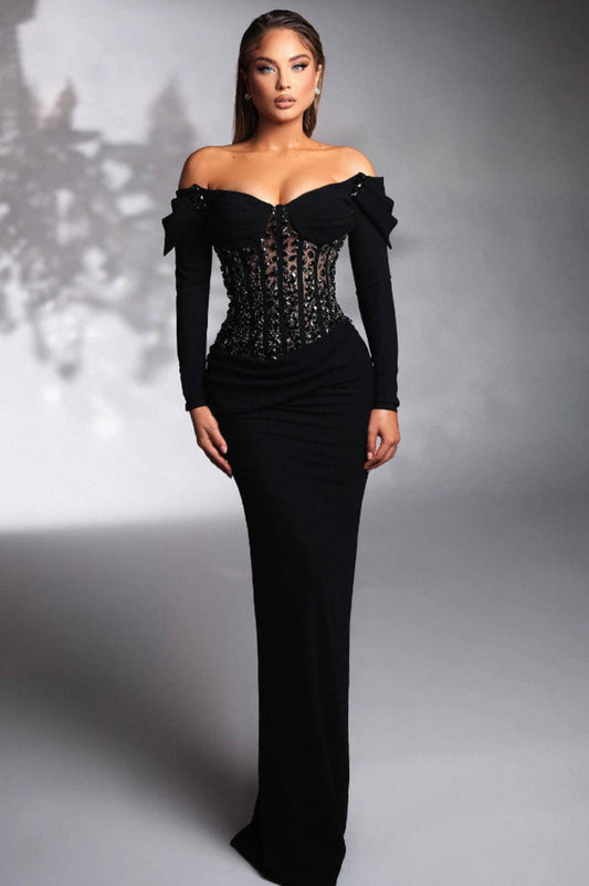 Crystal Corset Maxi Velvet Dress
