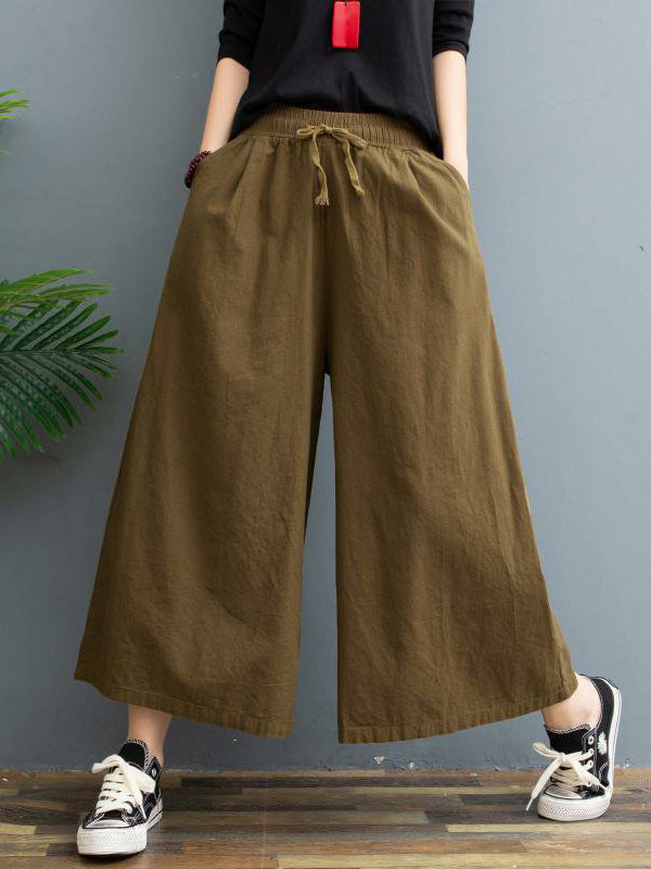 Simple Wide Leg Loose Drawstring Solid Color Casual Pants Bottoms