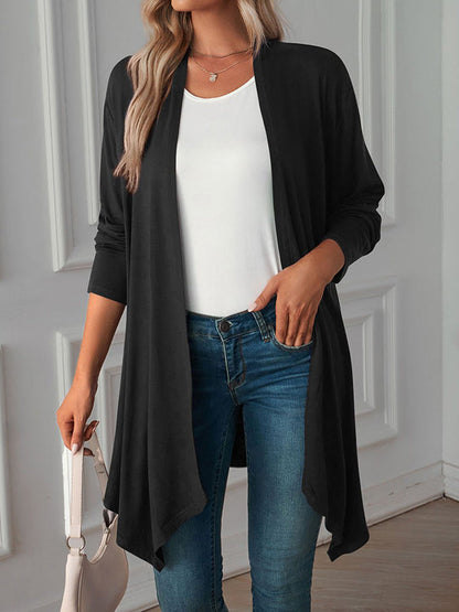 Vêtements d'extérieur amples à manches longues et col affirmé de couleur unie 