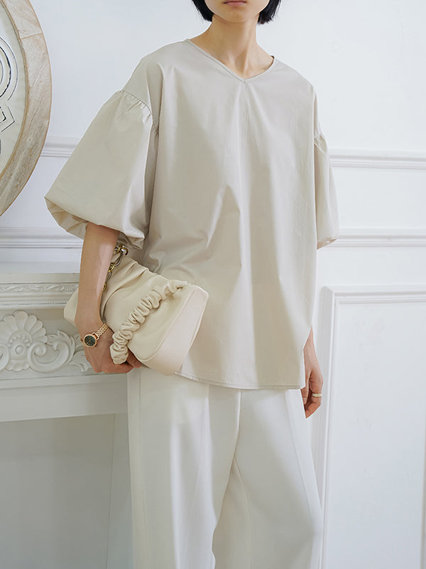 Halbarm Lose Einfarbig V-Ausschnitt Blusen &amp; Hemden Tops 