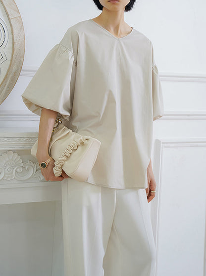 Halbarm Lose Einfarbig V-Ausschnitt Blusen &amp; Hemden Tops 