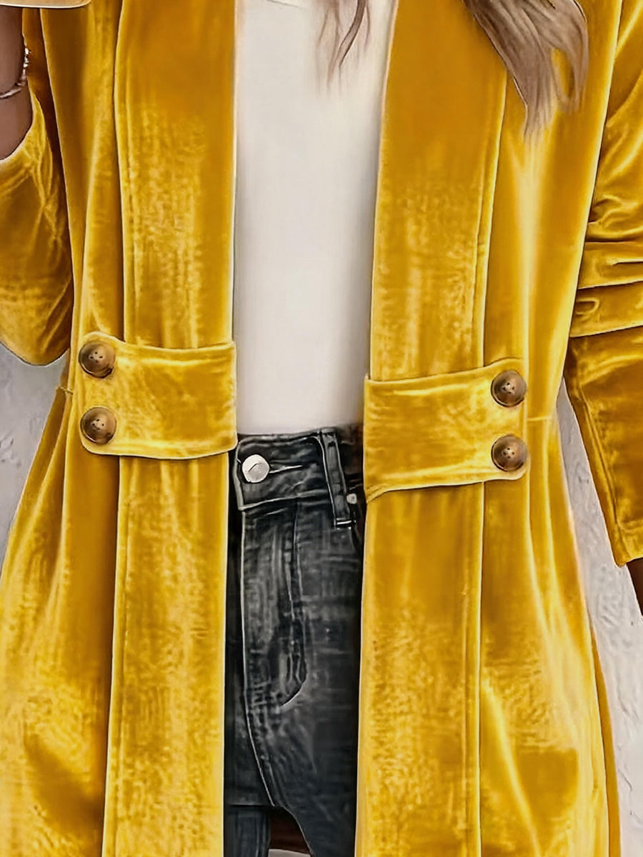 Velvet Solid Color Buttoned Loose Long Sleeves Collarless Outerwear
