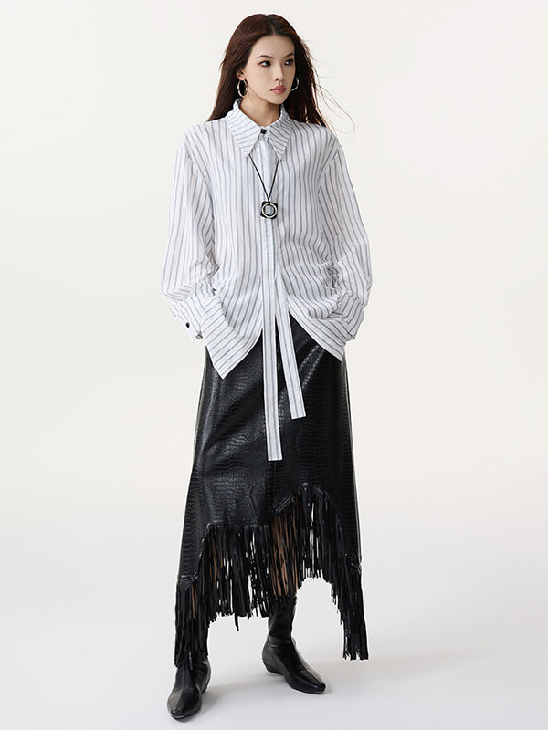 Long Sleeves Loose Striped Lapel Collar Blouses&Shirts Tops