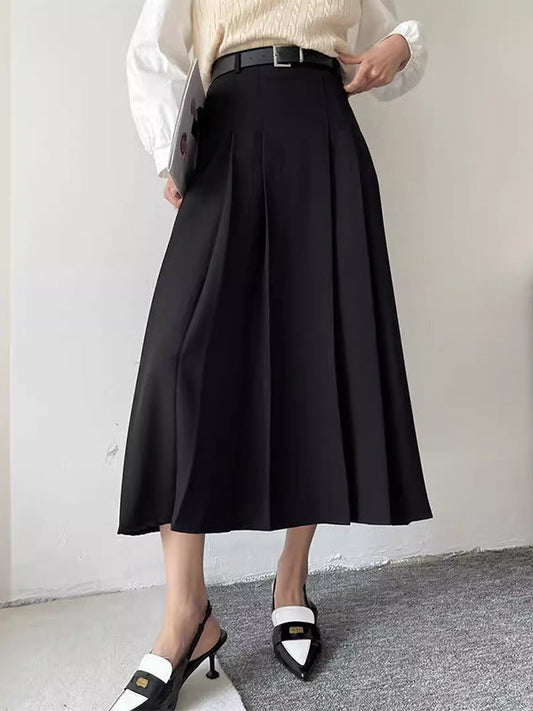A-Line High Waisted Pleated Solid Color Split-Joint Skirts