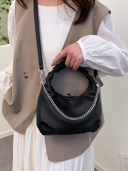 Chains Pleated Solid Color Zipper Crossbody Bags Handbags