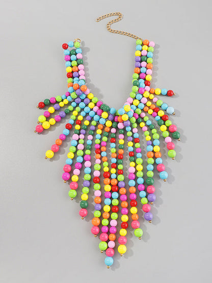 Contrast Color Geometric Tasseled Necklaces Accessories