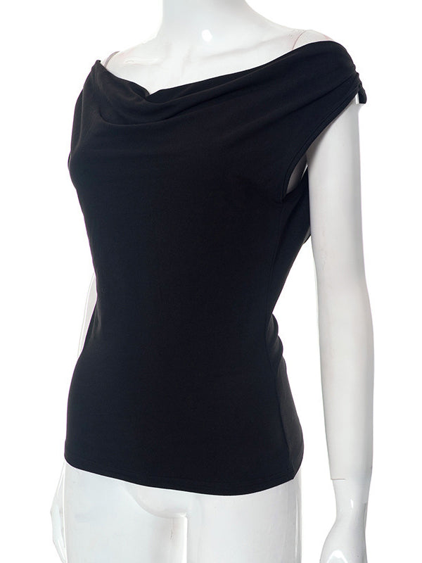 T-shirt ample, moulant, dos nu, à lacets, transparent, couleur unie, fendu, épaules dénudées 