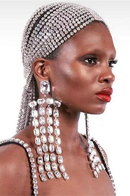 Enid Rhinestone Long Tassels Earrings