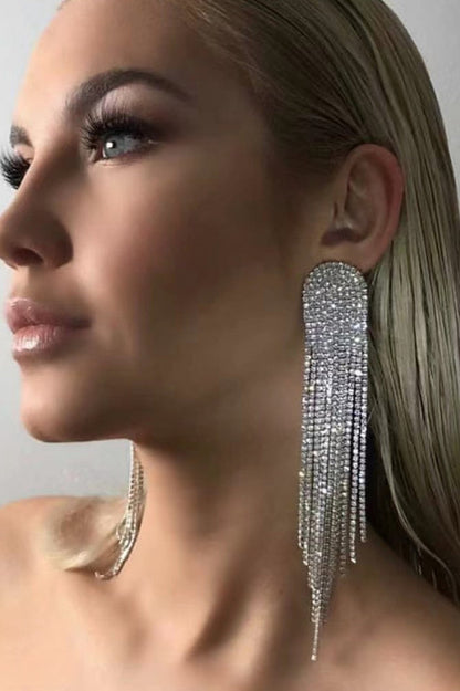 Angela Rhinestone Long Tassel Earrings