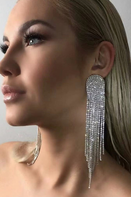 Angela Rhinestone Long Tassel Earrings
