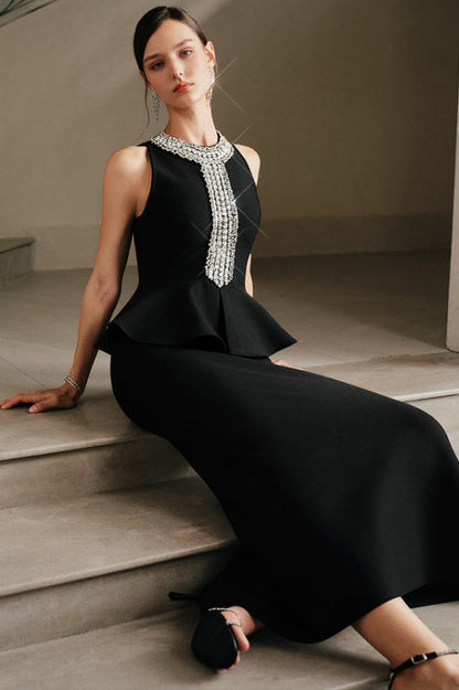 Crystal Detail Peplum Maxi Dress