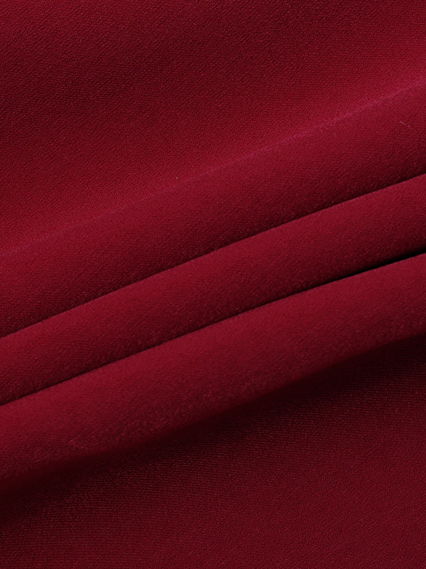 Loose Puff Sleeves Pleated Solid Color Split-Joint Stand Collar Blouses