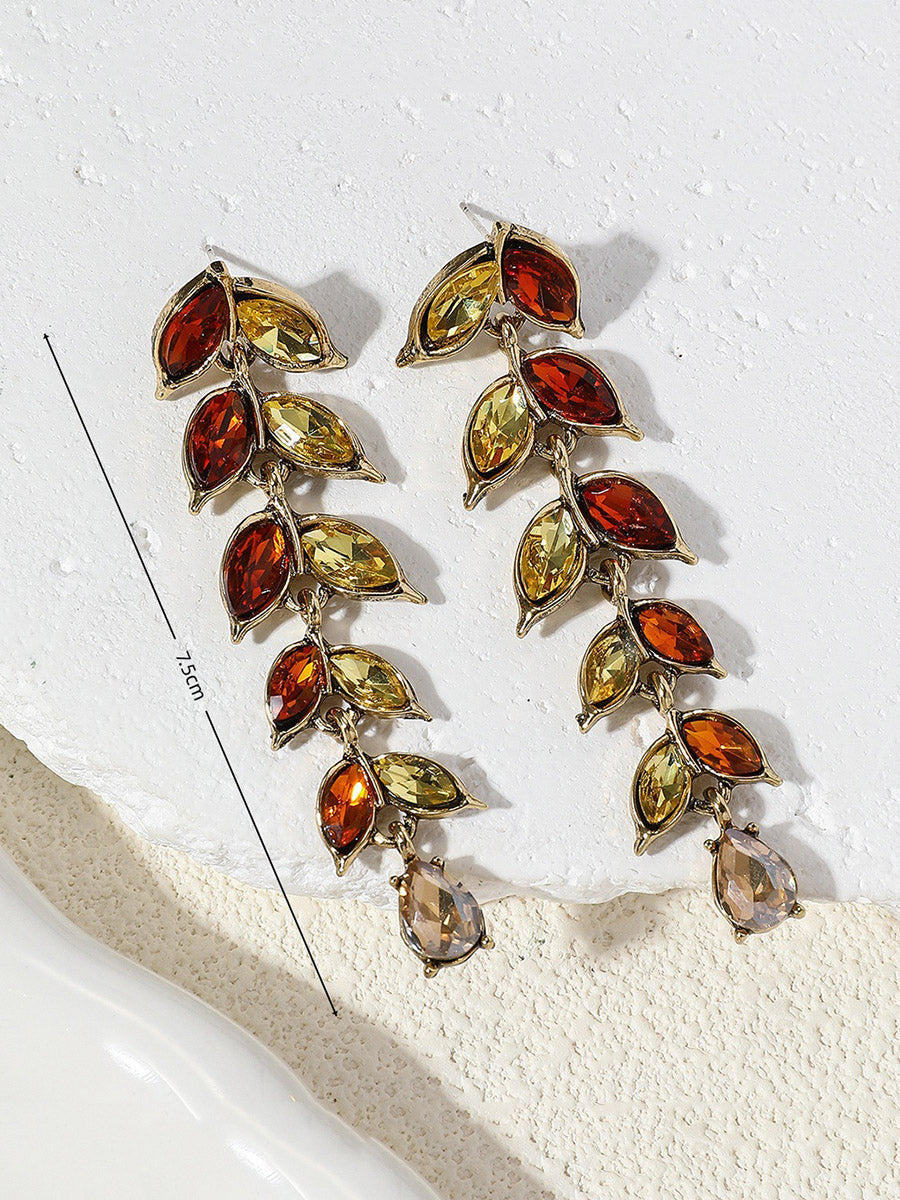 Leaves Shape Rhine Stones Earrings Accessories
