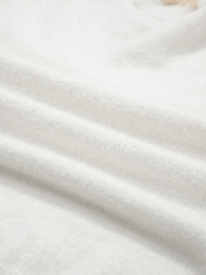 Lace Sleeve Faux Two-Piece Fuzzy Sweater