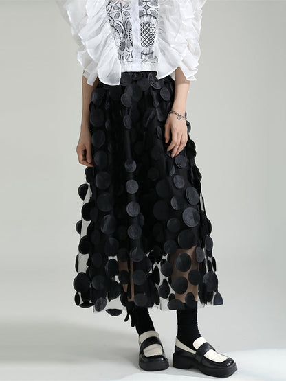 A-Line High Waisted Mesh Polka-Dot Solid Color Split-Joint Skirts Bottoms