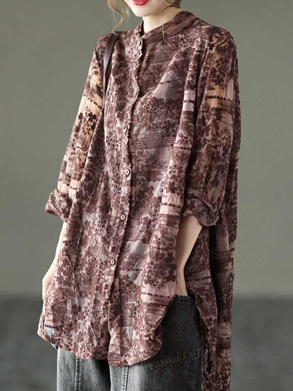 Vintage Loose Embroidered Lace Hollow Blouse