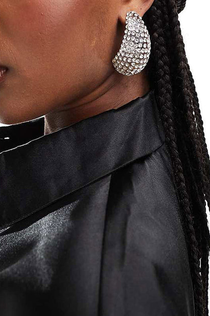 Rhinestone Tear Drop Hoop Earrings