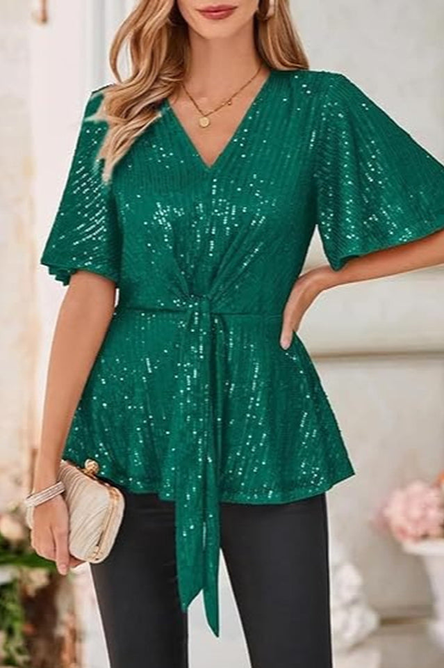 GRACE KARIN Sequin Ruffle Top 1#