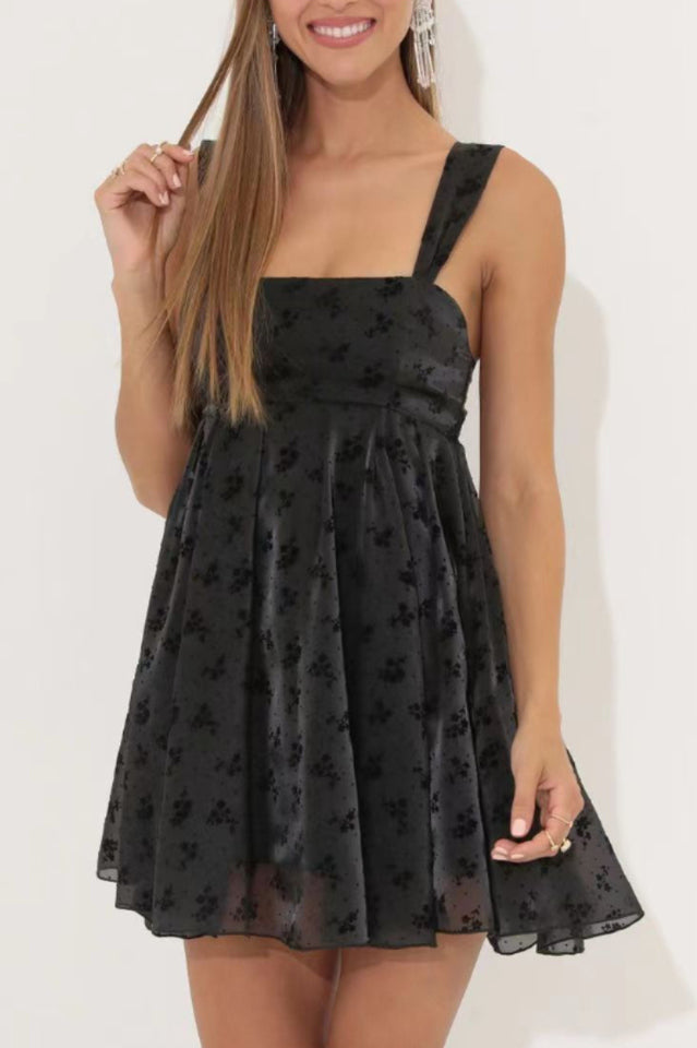 Floral Organza Baby Doll Dress Black