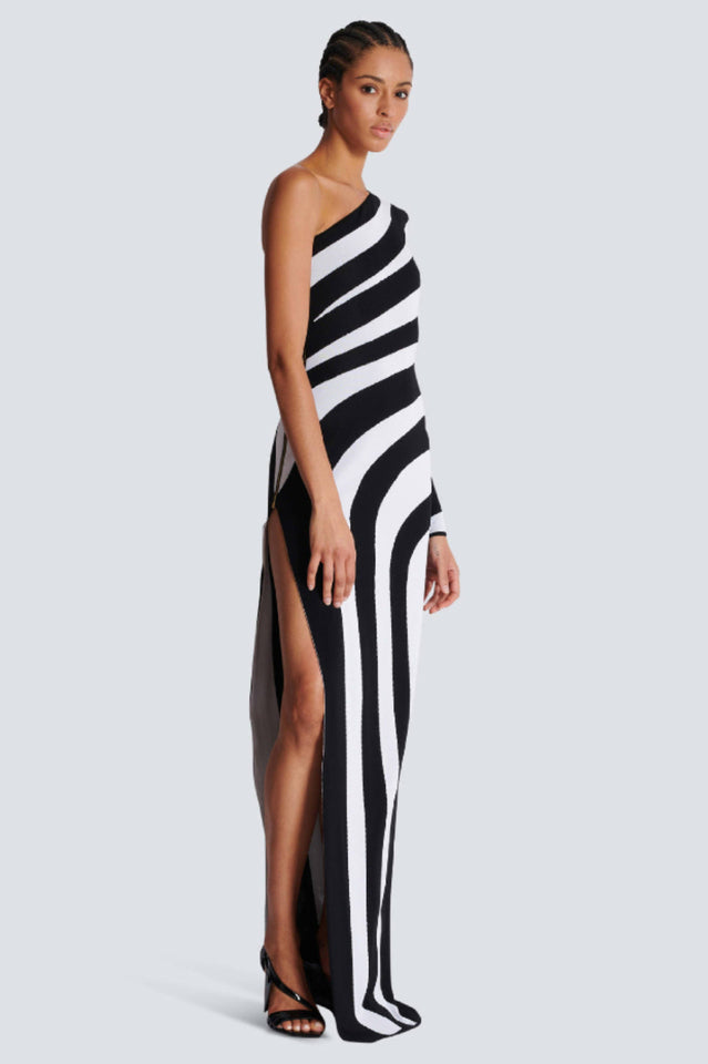 Long Asymmetrical Striped Knit Dress