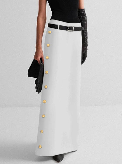 High Waisted Buttoned No Belt Solid Color Skirts Bottoms