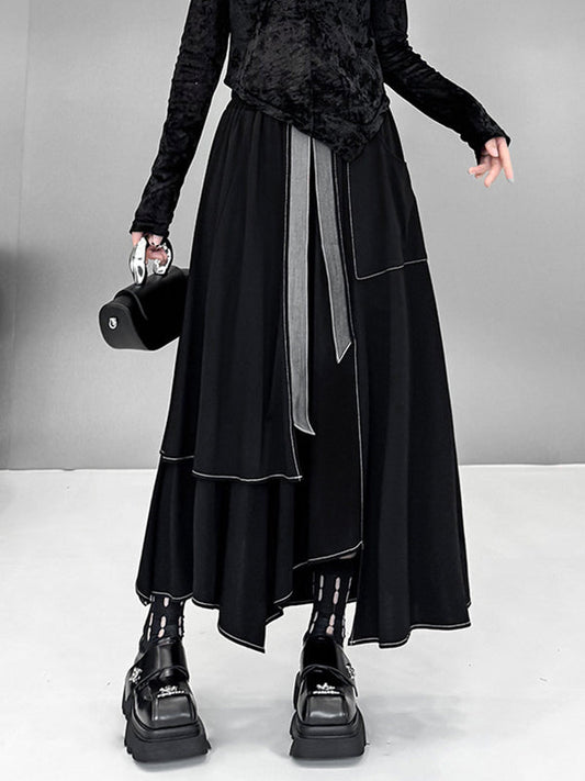 A-Line Irregularity Contrast Color Split-Joint Skirts Bottoms