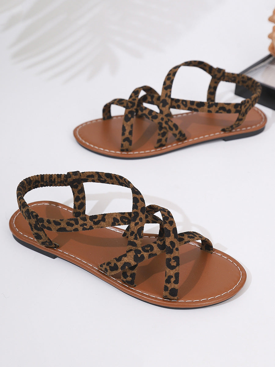 Leopard Open Toe Straps Sandals
