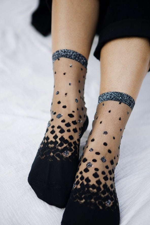 Transparent Socks with Silver Polka Dots