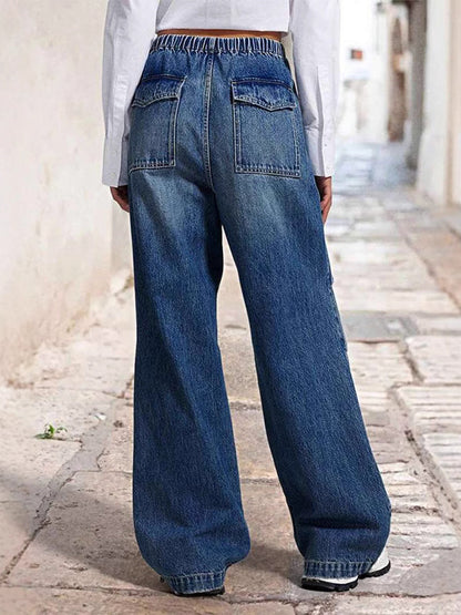 Pantalon en jean taille haute ample avec cordon de serrage et dégradé d'élasticité 