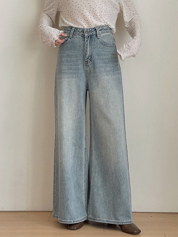 High Waisted Loose Pockets Jean Pants Bottoms